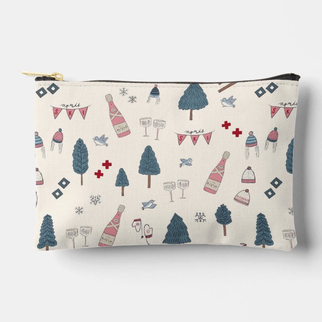 Apres Ski Lover Gift Winter Pink Champagne Makeup Accessory Pouch (Front)