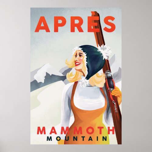 Apres Ski Mammoth Mountain Cool Retro Skiing Art Poster