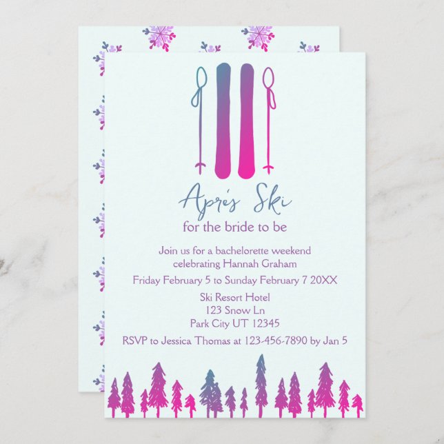 Apres Ski Neon Bachelorette Party  Invitation (Front/Back)