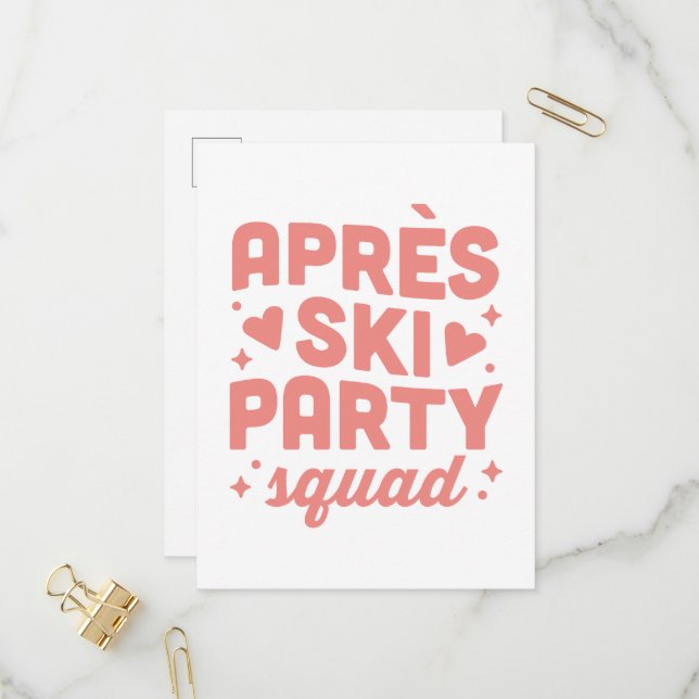 Apres ski party girls squad pink aesthetic invitation postcard (Front/Back In Situ)