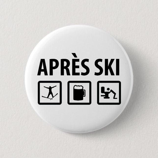 apres ski pinback button (Front)