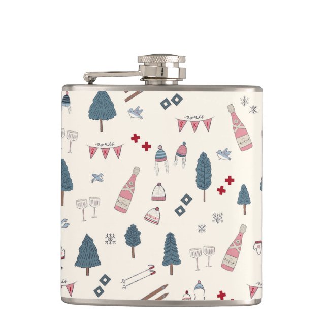 Apres Ski Pink Champagne Gift for Bridesmaids Flask (Front)
