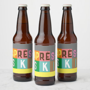 Après-ski Retro Skier Color Block Beer Bottle Label