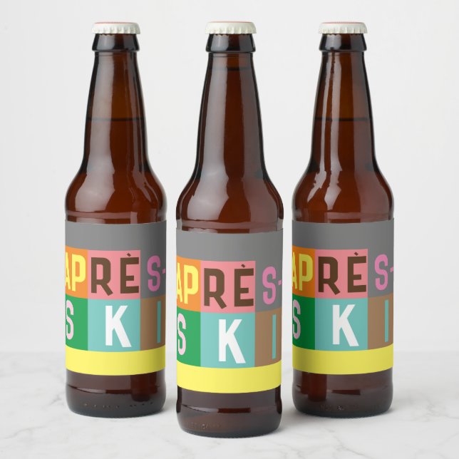 Après-ski Retro Skier Color Block   Beer Bottle Label (Bottles)