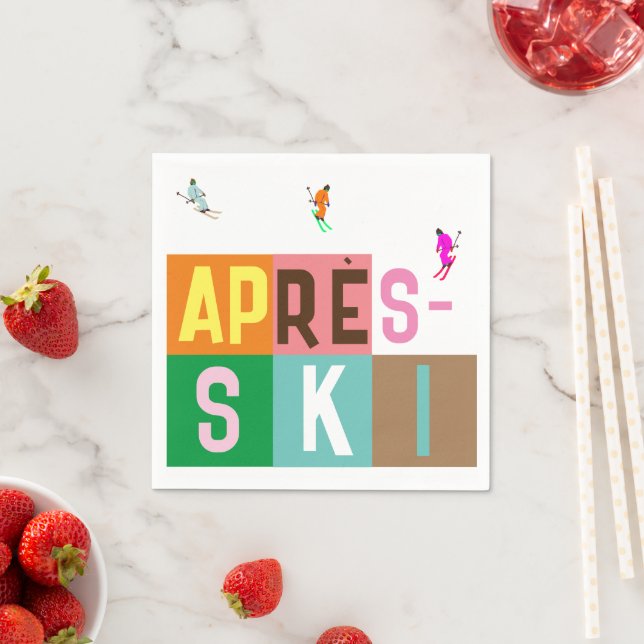 Après-ski Retro Skiers Color Block   Napkins (Insitu)