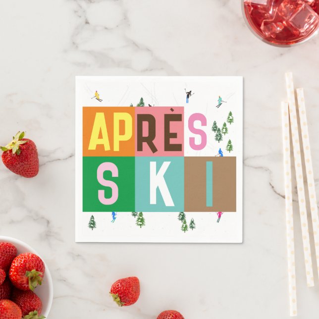 Après-ski Retro Skiers Color Block  Napkins (Insitu)
