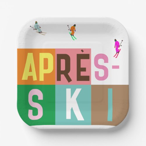 Aprs_ski Retro Skiers Color Block    Paper Plates