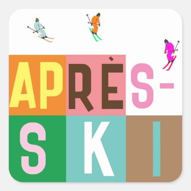 Après-ski Retro Skiers Color Block   Square Sticker (Front)