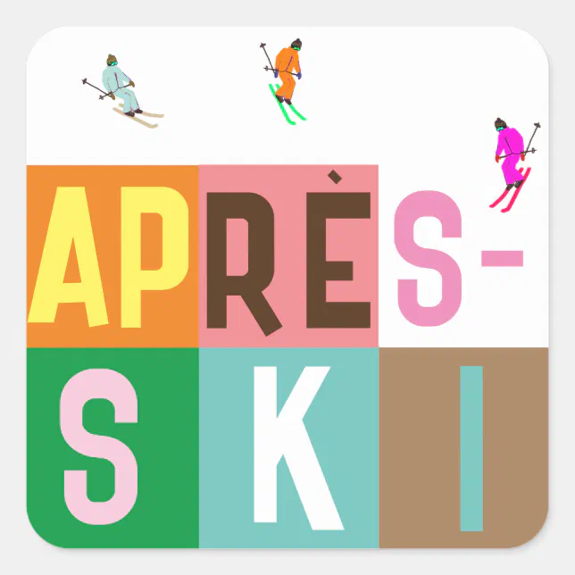 Après-ski Retro Skiers Color Block Square Sticker | Zazzle