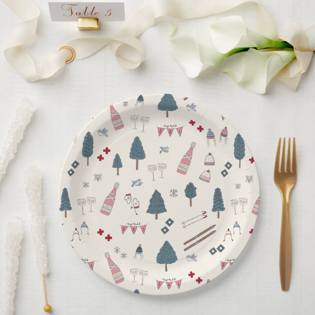 Apres Ski Weekend Party Pink Champagne Paper Plates (Wedding)