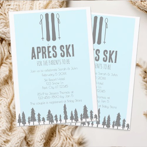 Apres Ski Winter Theme Blue Baby Shower Invitation