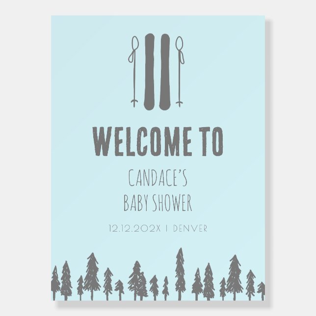 Apres Ski Winter Theme Blue Baby Shower Welcome Foam Board (Front)