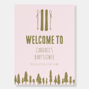 Apres Ski Winter Theme Pink Baby Shower Welcome Foam Board