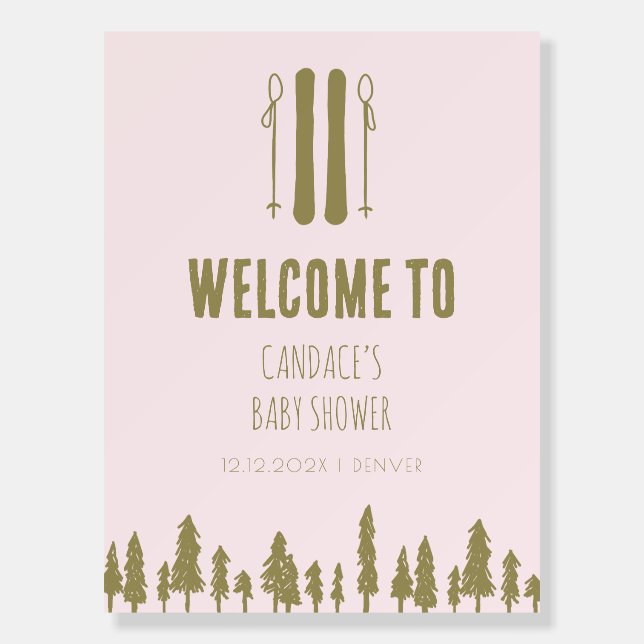Apres Ski Winter Theme Pink Baby Shower Welcome Foam Board (Front)