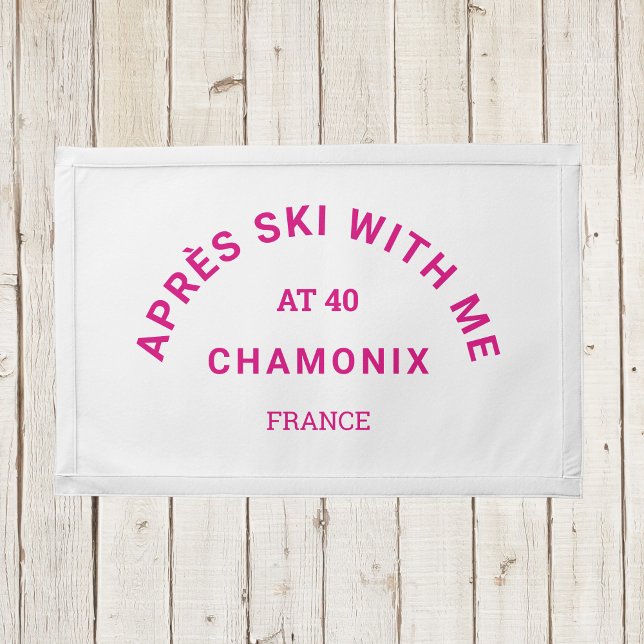 Après Ski With Me At 40 Hot Pink Ski Crest Party Pennant (Creator Uploaded)