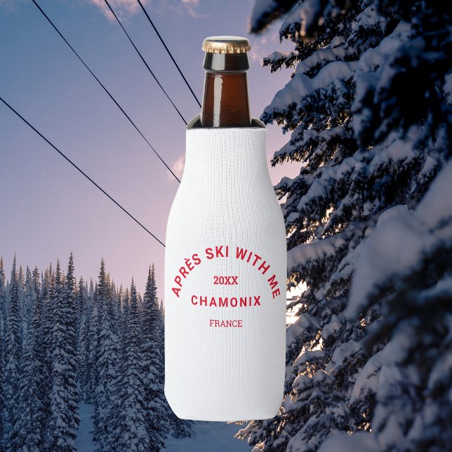 Après Ski With Me Winter Red Ski Crest Party Bottle Cooler (Creator Uploaded)