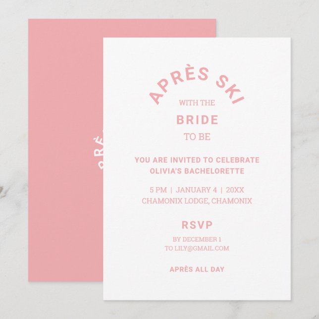 Après Ski with the Bride To Be Pink Bachelorette Invitation (Front/Back)