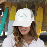 Après Surf Club Turquoise Surfers Social Crest Trucker Hat<br><div class="desc">Après Surf Club,  Turquoise social surfers club crest,  hat. Personalize with the year of your surf gathering,  beach name and location. Perfect for a group destination surf trip or for an après surf theme party or bachelor / bachelorette. Designed to match our Après Surf Club Collection.</div>