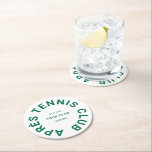 Après Tennis Club Custom Green Crest Round Paper Coaster<br><div class="desc">Après Tennis Club custom green crest paper cpasters. Personalize with the year, tennis club / championship / tournament name and location. Perfect for a Wimbledon or tennis open party, for a local tennis club party or for a tennis themed bachelor, bachelorette or birthday party. Designed to match our Après Tennis...</div>