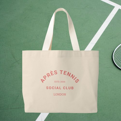 Aprs Tennis Social Club Custom Pink Crest Large Tote Bag