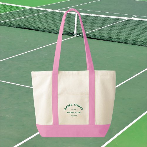 Aprs Tennis Social Club Green Crest Pink Handle  Tote Bag