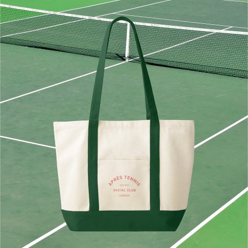 Aprs Tennis Social Club Pink Crest Green Handle  Tote Bag