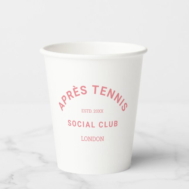 Après Tennis Social Club Pink Custom Crest Paper Cups (Front)