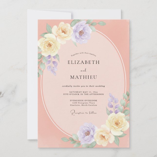 Apricot Amethyst Peony Wedding Invitation (Front)