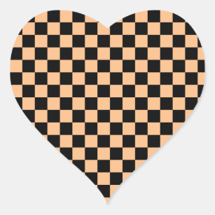 Apricot and Black Checkered Vintage Heart Sticker