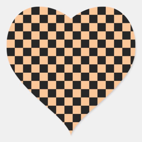 Apricot and Black Checkered Vintage Heart Sticker