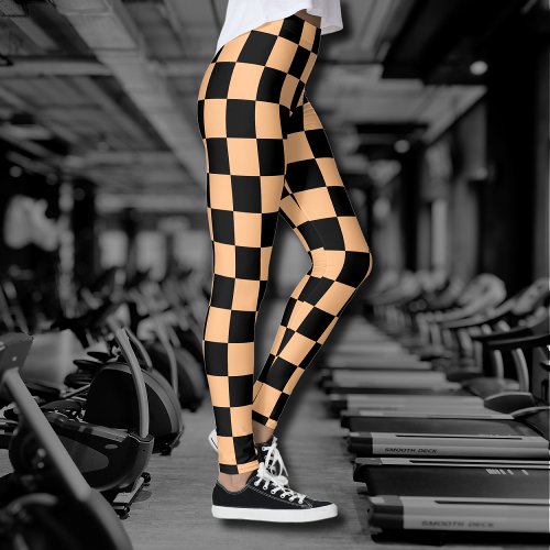 Apricot and Black Checkered Vintage Leggings