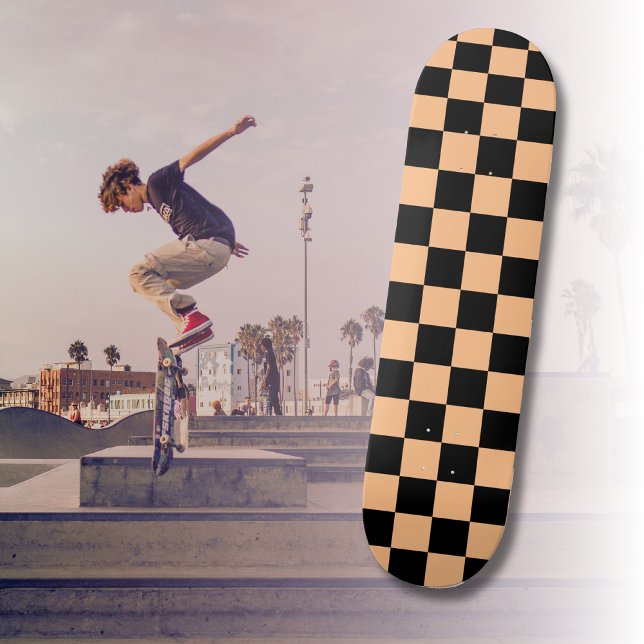 Apricot and Black Checkered Vintage Skateboard (Creator Uploaded)