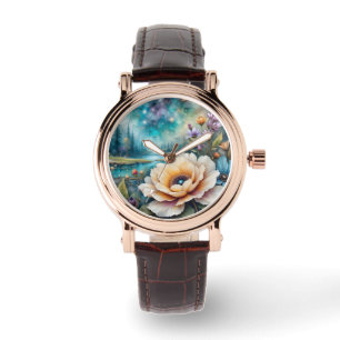 Apricot and Blue Cosmos river forest landscape Watch