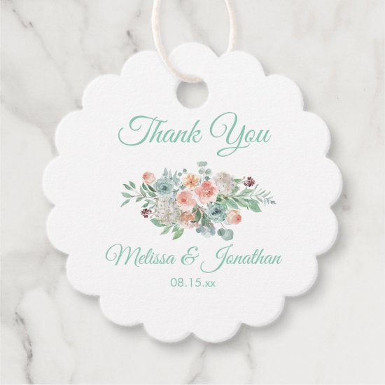Apricot and Mint Floral Wedding Thank You Favor Tags