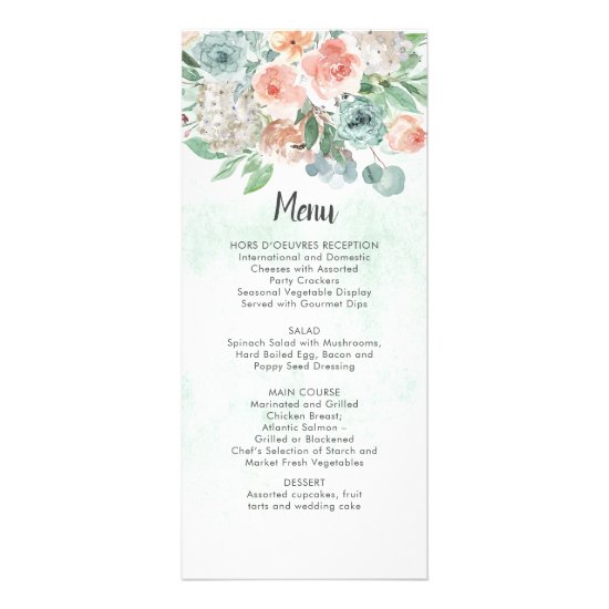 Apricot and Wasabi Green Watercolor Floral Wedding Rack Card