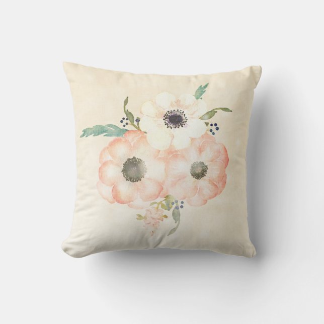Apricot Anemones Pretty Decorative Floral Throw Pillow (Front)