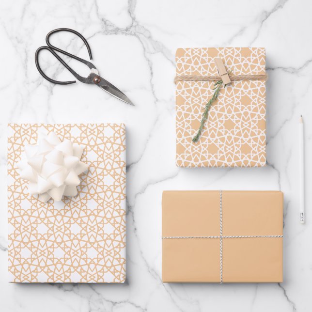 Apricot Arabesque Pattern Design Wrapping Paper Sheets (Front)