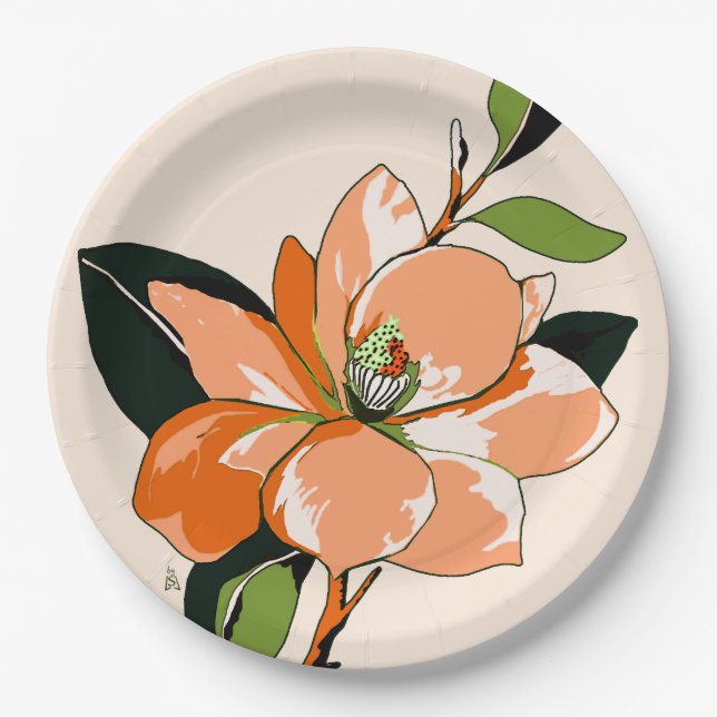 Apricot Azalea on Cream Paper Plates (Front)
