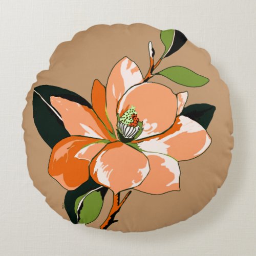 Apricot Azalea on Tan Round Pillow