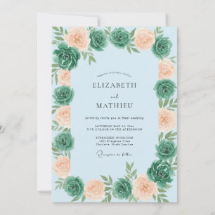 Apricot Azure Succulent Eucalyptus Wedding Invitation