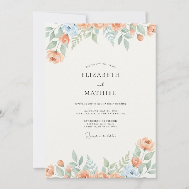 Apricot Azure Wildflower Wedding Invitation (Front)
