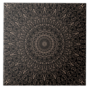 Apricot Beige Mandala with Elegant Symmetry Ceramic Tile