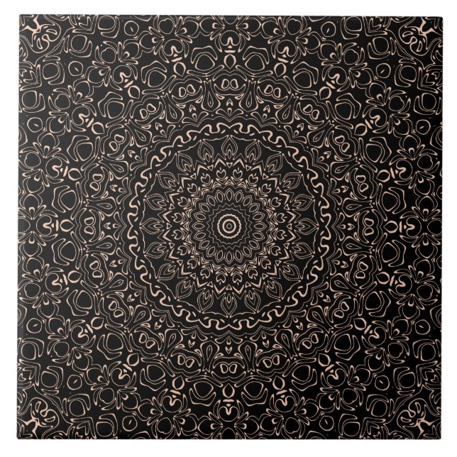 Apricot Beige Mandala with Elegant Symmetry Ceramic Tile (Front)