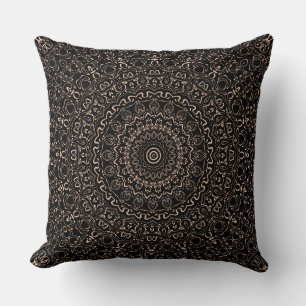 Apricot Beige Mandala with Elegant Symmetry Throw Pillow