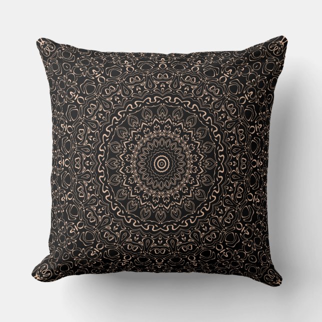 Apricot Beige Mandala with Elegant Symmetry Throw Pillow (Front)