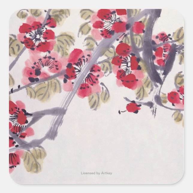 Apricot Blossoms Square Sticker (Front)