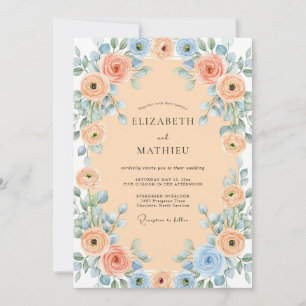Apricot Blue Charming Spring Wedding Invitation