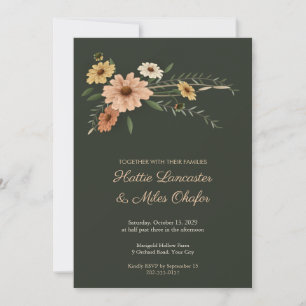 Apricot Calendula Spray Wedding Invitation