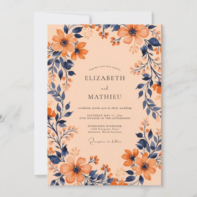 Apricot Captivating Botanical Wedding Invitation (Front)