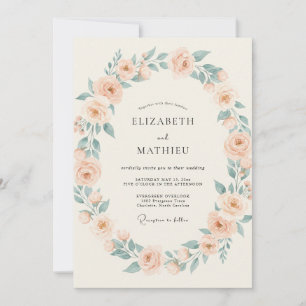 Apricot Celadon Wreath Wedding Invitation